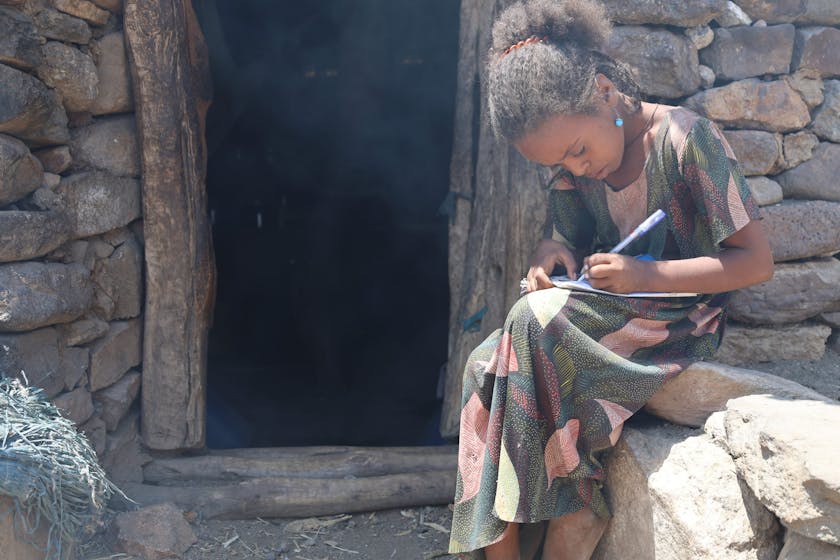 Workinesh, 10 years old, an Ethiopian Joint Response project participant, while studying at her home. Photo credit: Terre des Hommes Netherlands