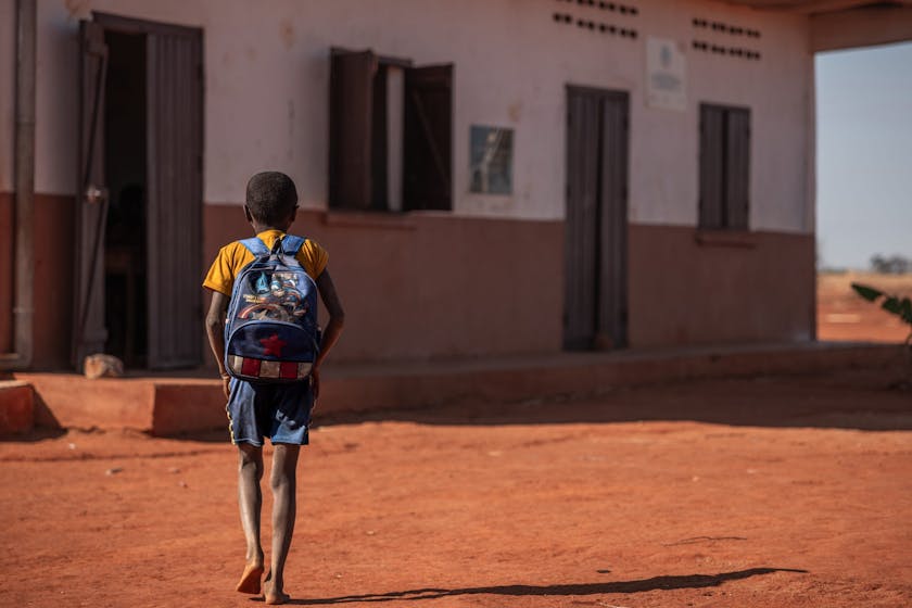 Photo: Lahiandro, a 14-year-old boy, eagerly headed to class, ready to learn and play. Photo credit: Safidy Andrianantenaina