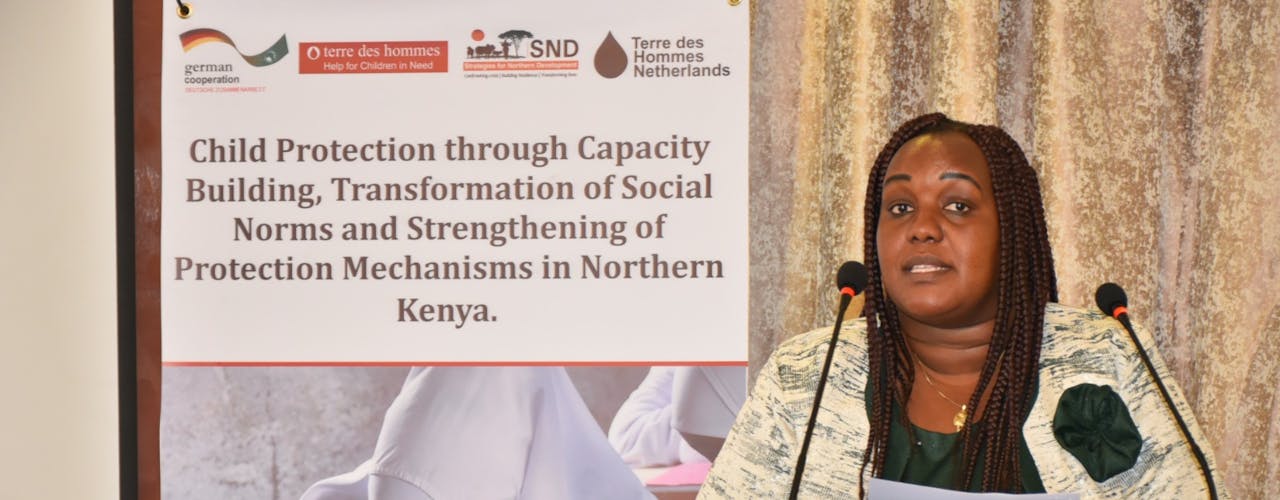 Veronica Mwangi, Chairperson, Counter Trafficking in Persons (CTiP) giving a powerful speech