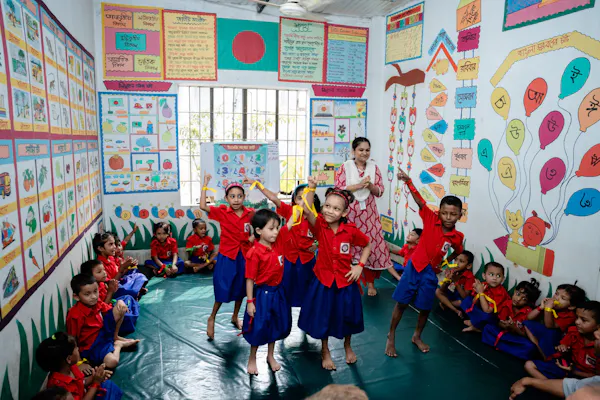 Children dancing at school in Gazaria