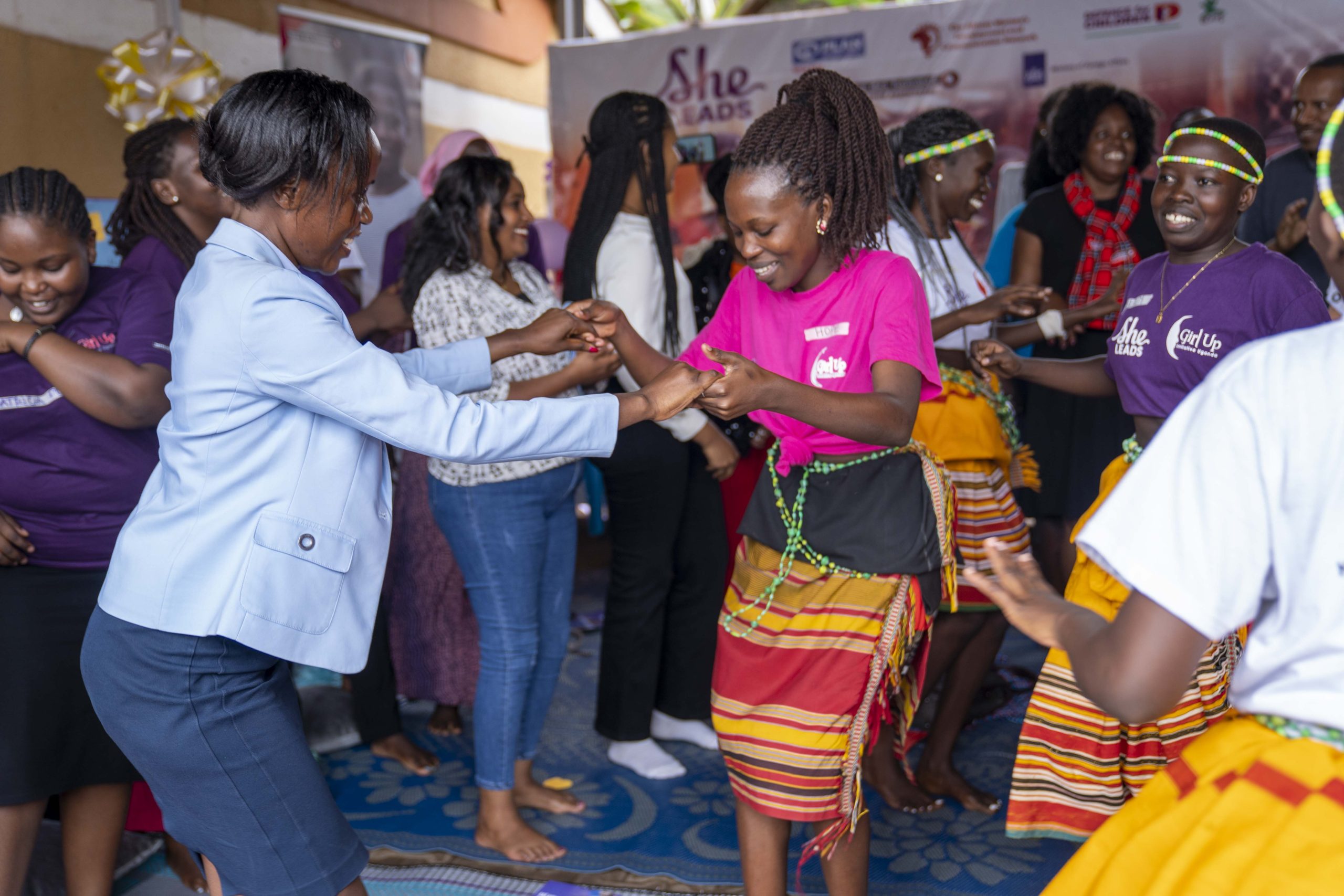Celebrating and dancing women
